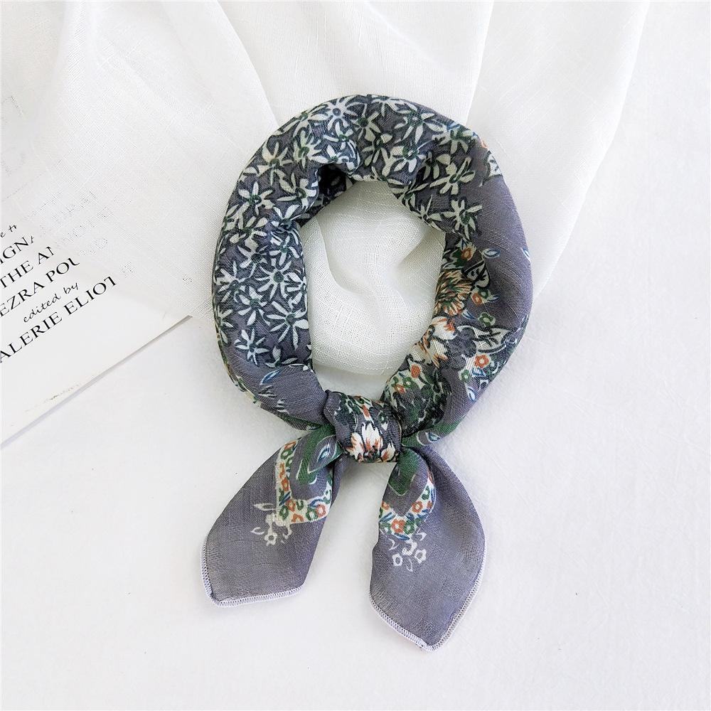 Cotton And Linen Small Square Scarf Silk Scarf Women'S Spring And Autumn New Style Artistic And Versatile Fashionable Temperament Headband Scarf