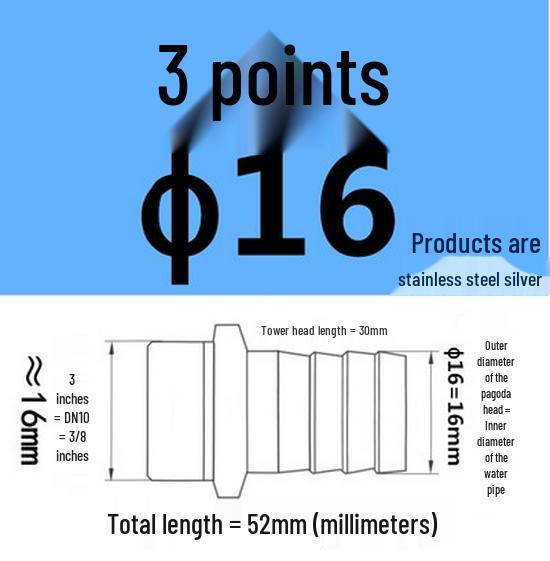 304 Stainless Steel Hex Threaded Water Hose Barb Connector