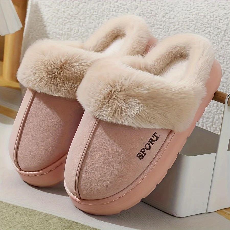 Non-slip Soft Flat Slides women Indoor Mule Home Cotton Boots Women Slippers Winter Concise Warm Fluffy Shoes for Men and Women