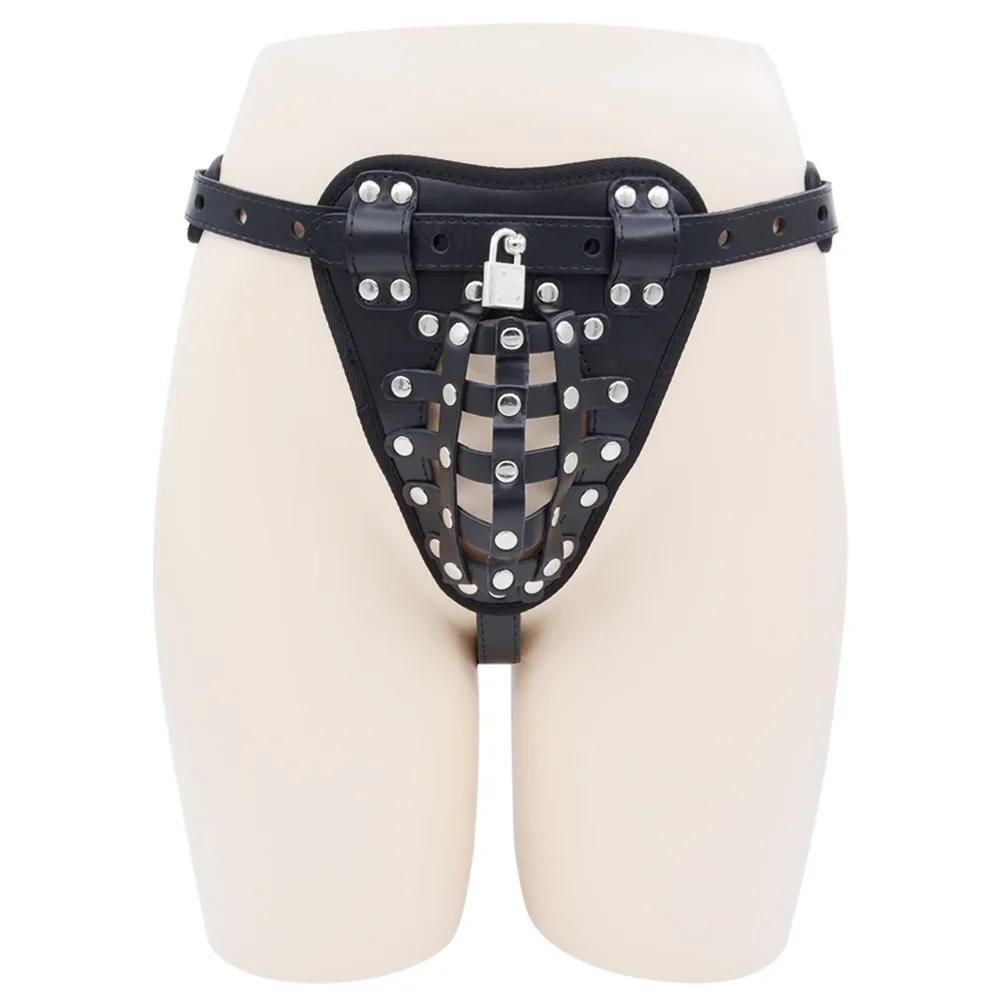 Male Chastity Belt Device BDSM PU Leather Sexy Pants Underwear Cock Lock Penis Bondage Adult Sex Toys for Men Women Erotic Games