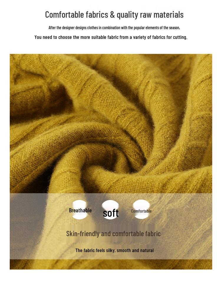 Women's Wool Half-High Collar Sweater - Winter Knit Loose Fit Base Layer