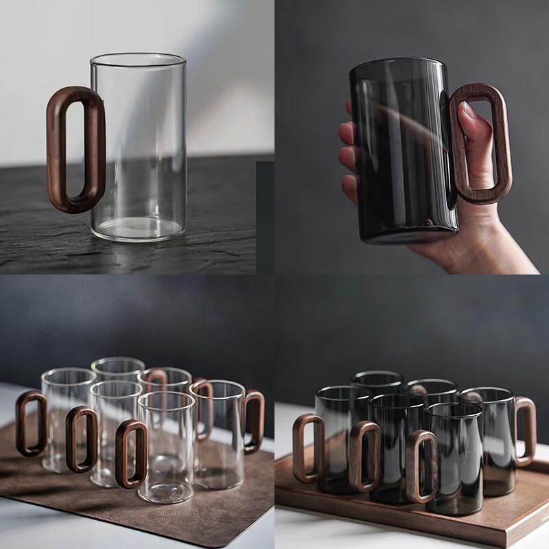 Shangqi Borosilicate Glass Mug Set with Square Wooden Handle