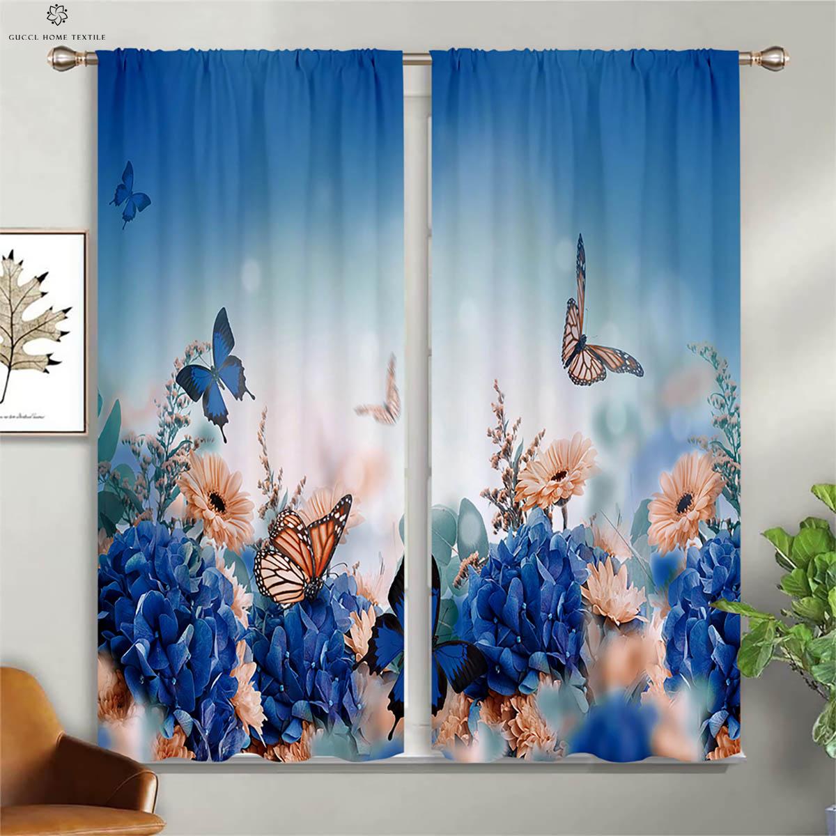

Цветы Бабочки Простые Шторы С Принтом Сад Стиль Спальня Гостиная Кухня Оконные Шторы Легко Стирать И Ухаживать 2 Шт. W50xH130(CM)x2PCS&Grommet Top