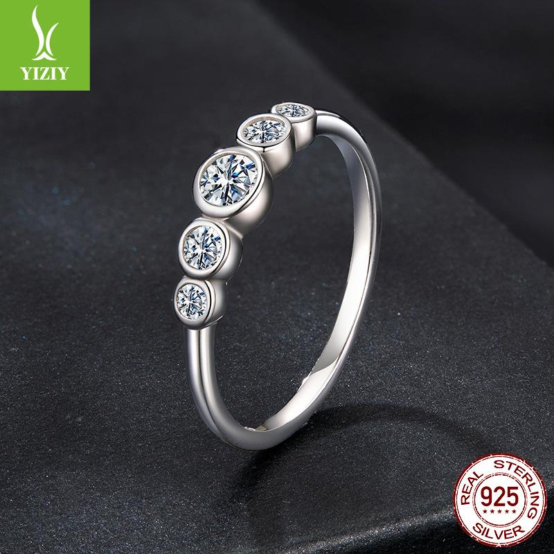 Klassischer funkelnder Moissanit-Ring für Damen, einfacher und vielseitiger S925 Sterling Silber Ring Schmuck