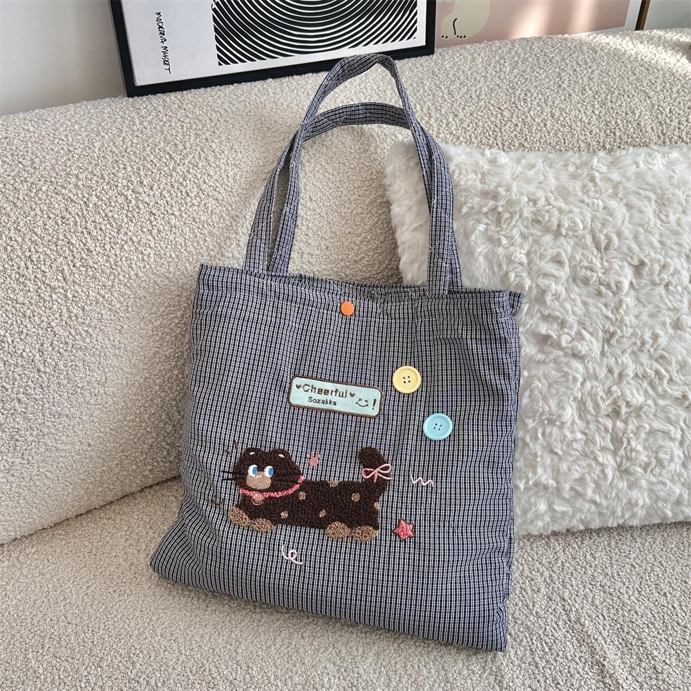 

Сумка через плече з милим мультяшним цуценям, модна смугаста бавовняна сумка з подвійною кишенею і великою місткістю, робоча приміська сумка