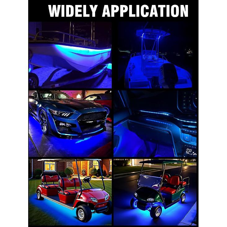 8 Pcs Car Led Light Strip IP67 Waterproof 11" Flexible Led Lights Underglow 12V for Car Motorcycle Boat Golf Cart Interior Exterior Decoration - Blue