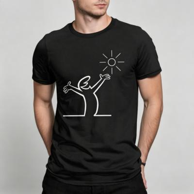 Unisex Modal Tshirt Minimalist Stick Figure Hug Sun Line Graphic Soft Short Sleeve Tee Casual Streetwear Summer Daily Wear Top