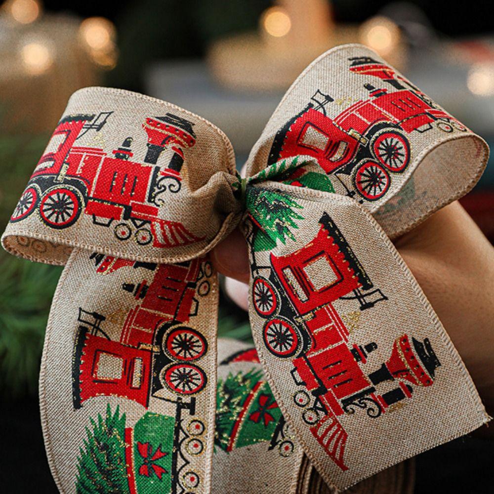 New Christmas Red Ribbon Wrapping DIY 2m Fabric Swirl Ribbon Christmas Tree Ribbon Lmitation Linen Burlap Ribbon