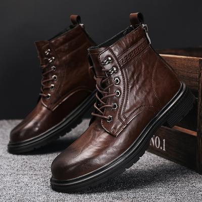Stivali da uomo alla moda con lacci Designer Vintage Stivali da neve da uomo caldi in peluche Business Vera pelle Stivali da uomo con lacci Stivali da moto da esterno