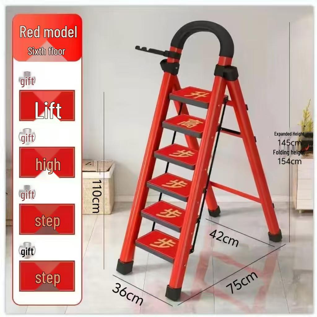 Multi-Functional Carbon Steel Folding A-Frame Telescopic Step Ladder for Indoor Use