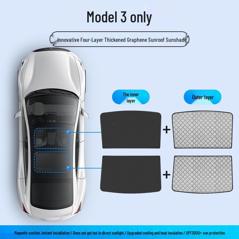 

Tesla Model 3/YL 6-Seater Sunroof Sunshade - New Version Hollow Cotton Design
