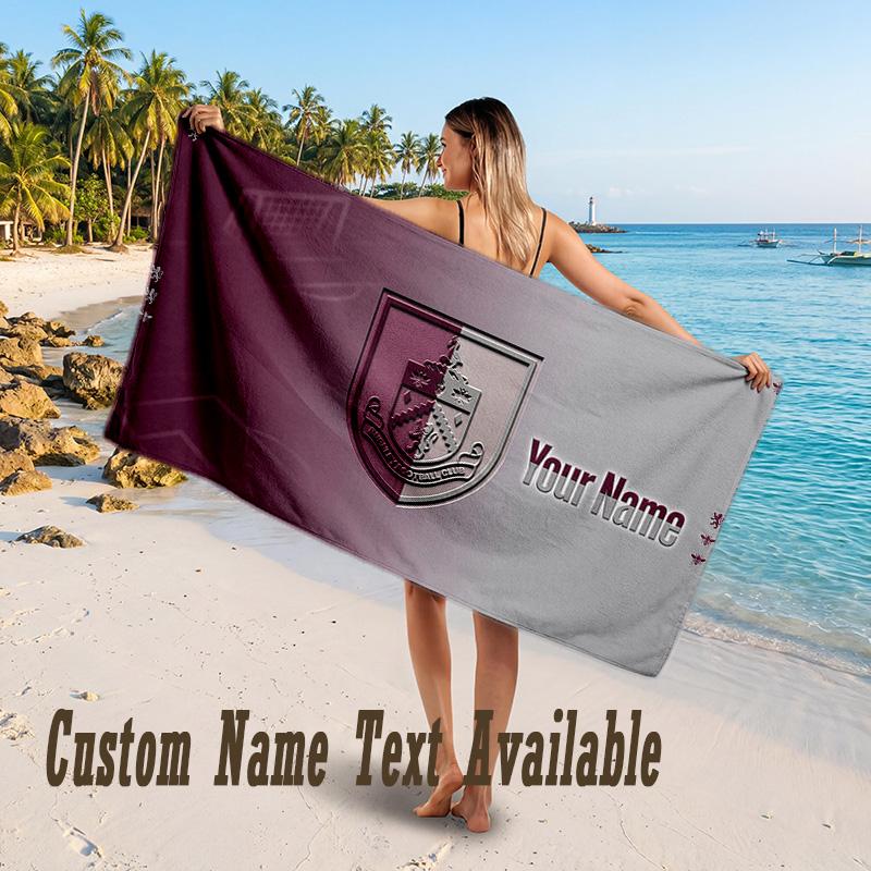 Burnley Football Design Beach Towel Custom Text Large Towel for Beach Vacation
