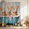 1pc Cartoon Highland Cow Rabbit Bath Print Waterproof Shower Curtain Partition Privacy Hanging Curtain Multiple Sizes 12 Hooks