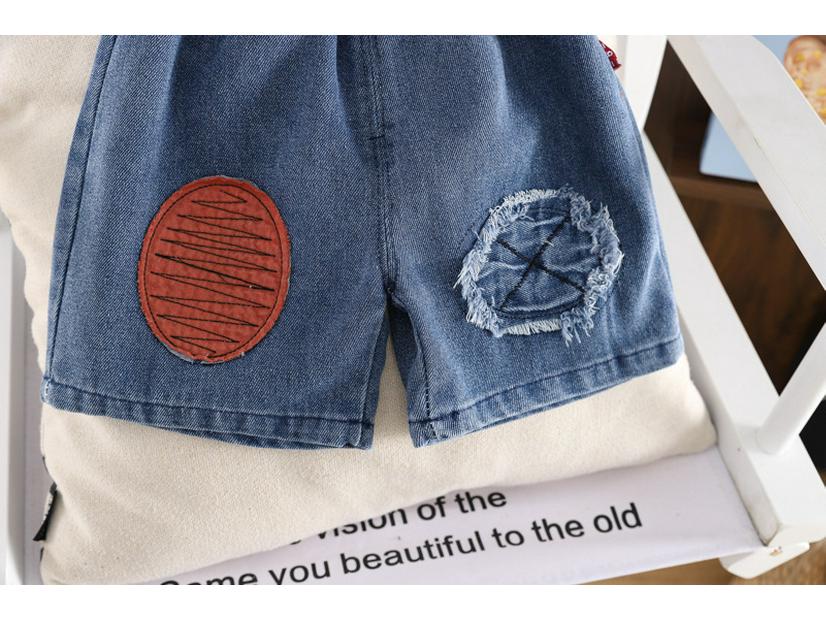 Boys' Summer Denim Shorts & T-Shirt Set - Kids' Casual Crew Neck Two-Piece Outfit