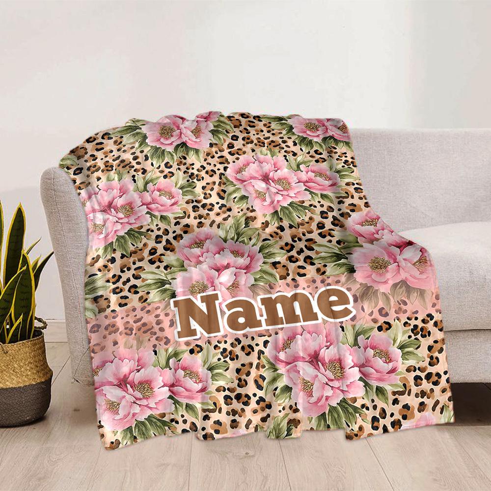 Floral Leopard Print Custom Name Blanket Soft Cozy Lightweight For All Seasons Comfortable Soft Lightweight Multipurpose Blanket Suitable For All