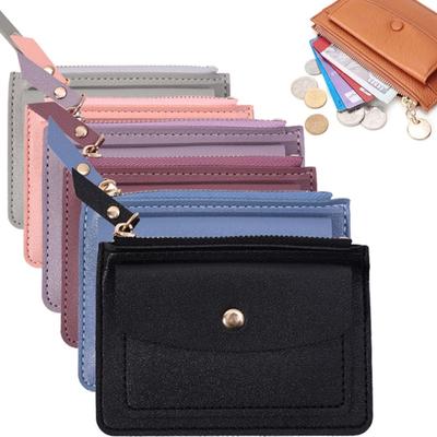 Moda Simples Carteira Curta para Moedas Couro PU Cor Sólida Porta Cartões de Crédito Bolsas Carteira Curta com Zíper Porta Dinheiro Porta Vários Cartões