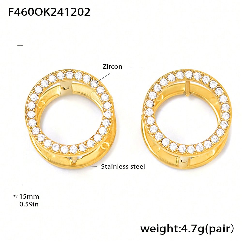 

1 пара двухсторонних серег смешанных цветов и с бриллиантами, легкая роскошь, высококачественная нержавеющая сталь, изящные круглые женские серьги