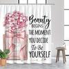 Modern Perfume Bottle Shower Curtain - Floral & Bow Pattern, Minimalist Style, Machine Washable Polyester