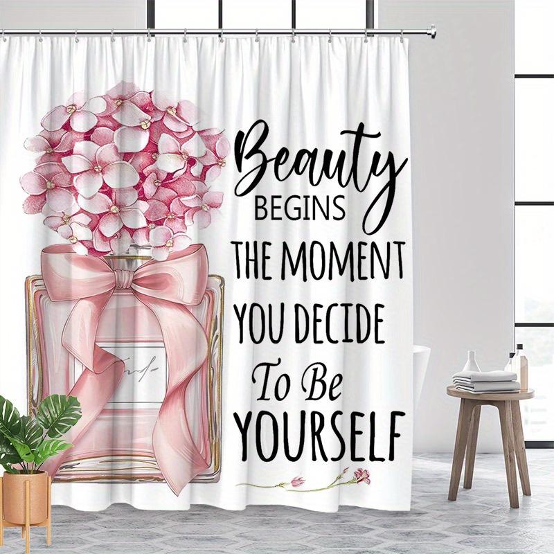 Modern Perfume Bottle Shower Curtain - Floral & Bow Pattern, Minimalist Style, Machine Washable Polyester