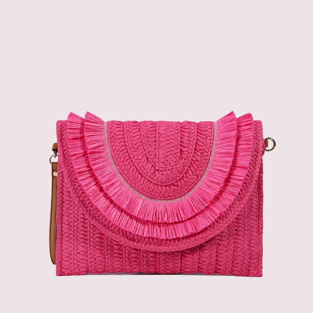 Neue Stroh Große Kapazität Clutch Umhängetasche Einzigartiges Umschlag Quasten Design Premium Handtasche Damen Tasche Umhängetasche