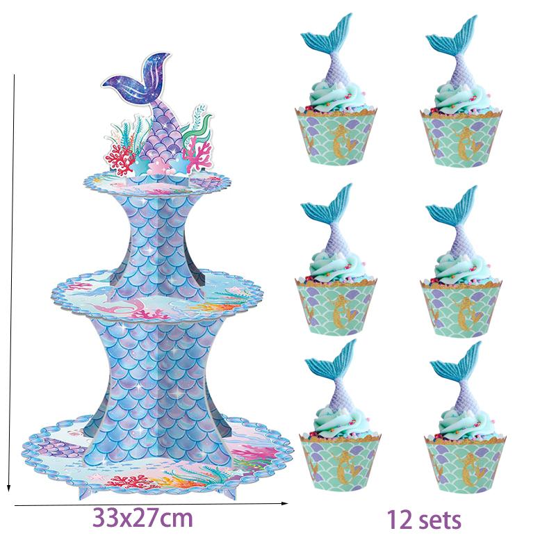 Mermaid Cake Stand Rack Under The Sea Mermaid 1st Birthday Party Decoration Cupcake Holder Girl Little Mermaid Baby Shower Party