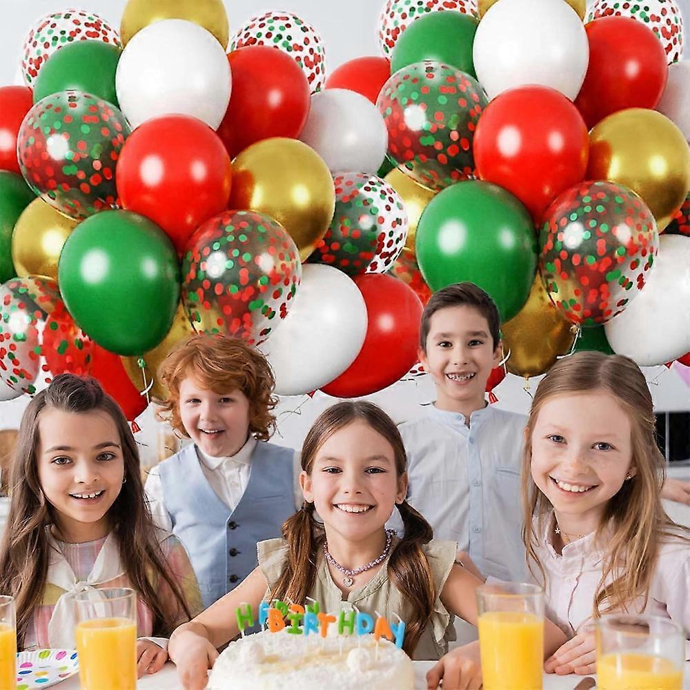 60 Ballons de Fête 30 cm Rouges, Verts, Blancs et Transparents avec Ruban pour Décoration ou Fête Thème Noël etc.
