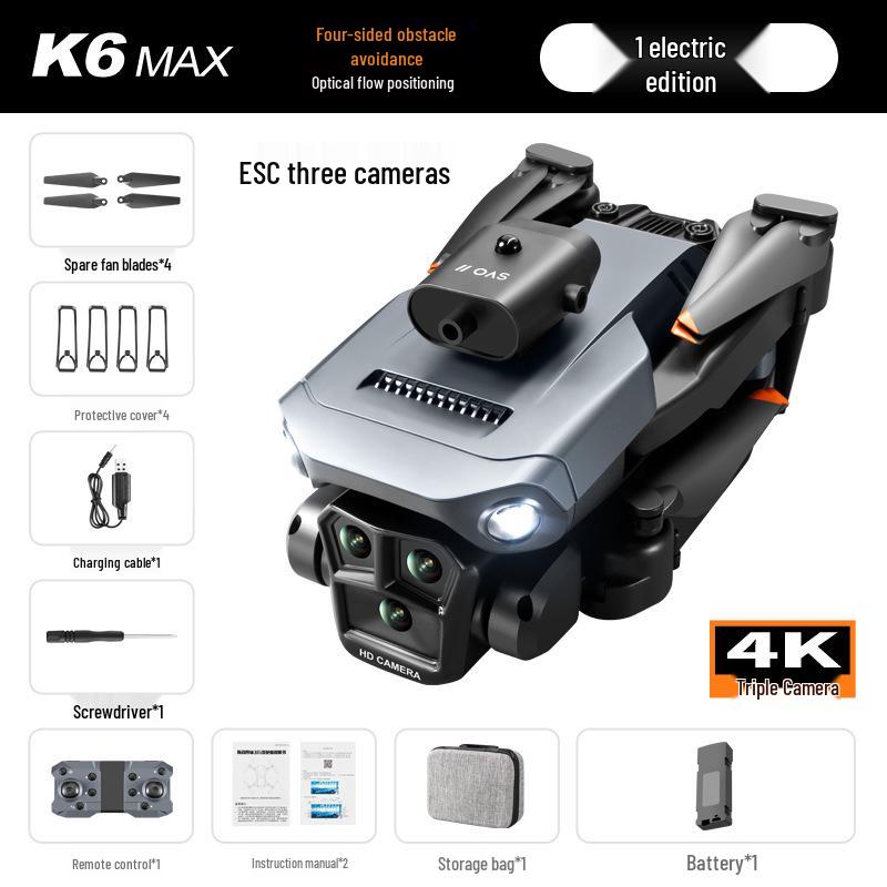 K6max Drone: 4K HD, Triple Cameras, Vertical Shooting, Optical Flow, Aircraft with Quad-Sided Obstacle Avoidance & Remote Control