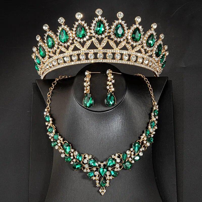 

Хрустальные свадебные комплекты ювелирных изделий для женщин, тиара, Корона, колье, ожерелье, серьги, выпускной, свадебная вечеринка, праздничные аксессуары