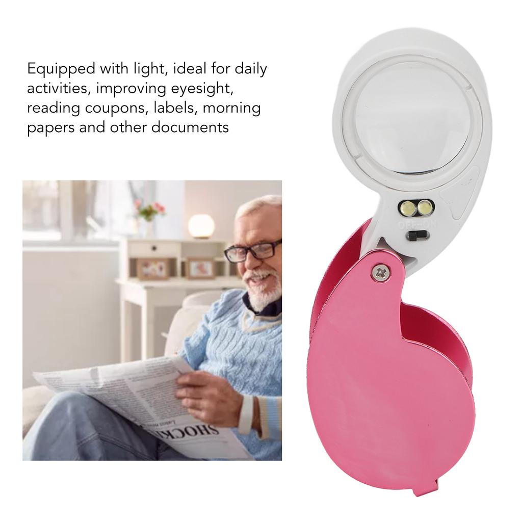 40X Magnifier Loupe LED Lights High Transmittance Portable Jewelers Loupe with Aluminium Alloy for Elderly
