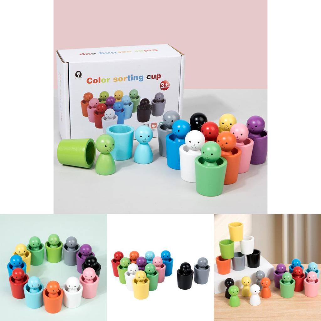 Montessori Farb-Sortierbecher aus Holz für Kinder Hand-Auge-Koordination Lernspielzeug