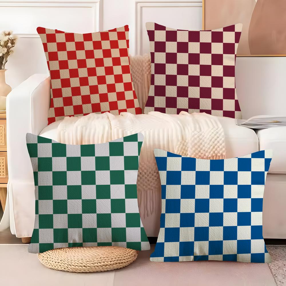 Checkerboard Plaid Cushion Cover Soft Plush Fabric Double-Sided Printed Sofa Cushion Cover for All Seasons Home Decor Gift