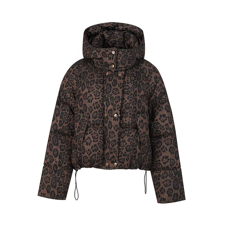 New Autumn and Winter Hot Girl Leopard Pattern Cotton Jacket for Women Thickened Versatile Korean Version Hooded Cotton Jacket for Cotton Jacket