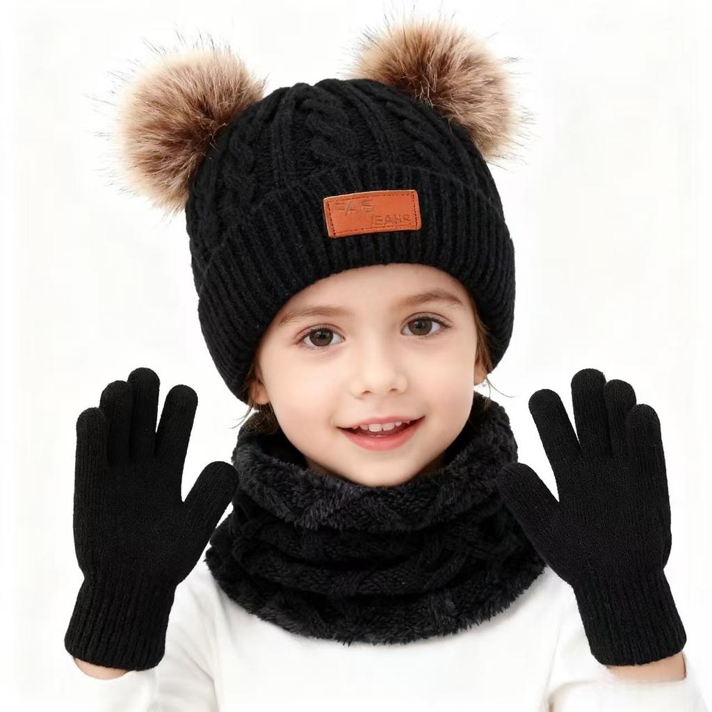 Neuer Samt Kinderhut Schal Handschuhe Dreiteiliges Set Herbst und Winter Neuer warmer Babyhut