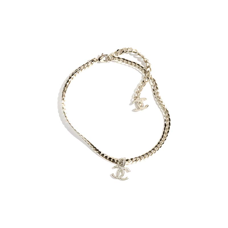 CHANEL [24P Spring and Summer] 24P solid color double C diamond metal rhinestone necklace women's gold