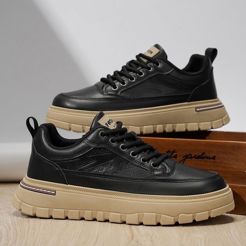 Men's Shoes 2025 New Autumn Low-top Board Shoes Men's Leather Surface Casual Versatile Sports Thick-soled Wear-resistant Tooling Trendy Shoes