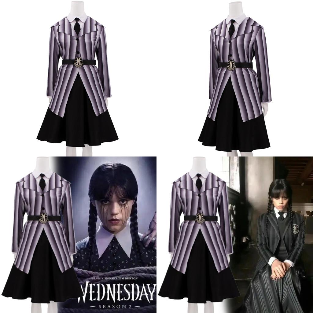 Wednesday Cosplay Costume For Kids With Polyester Fabric For Halloween And Themed Parties