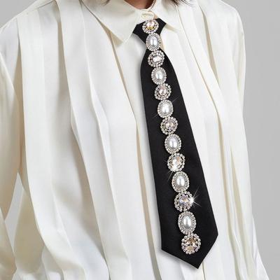 Korean Style Long Necktie Academic Style Decoration Shirt Tie Rhinestones Tie  Students