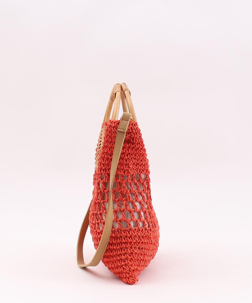 Cuco Rattan Round Handle x Paper Orange Handbag, 2-Way Bag/A4 Size, Women's, (134)