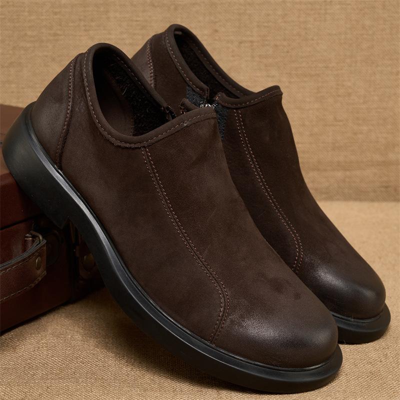 

Мужские однослойные деловые кожаные туфли, повседневные кожаные туфли, верхний слой коровьей кожи, резиновая подошва, боковая молния для легкого надевания и снятия, коричневые, черные 45