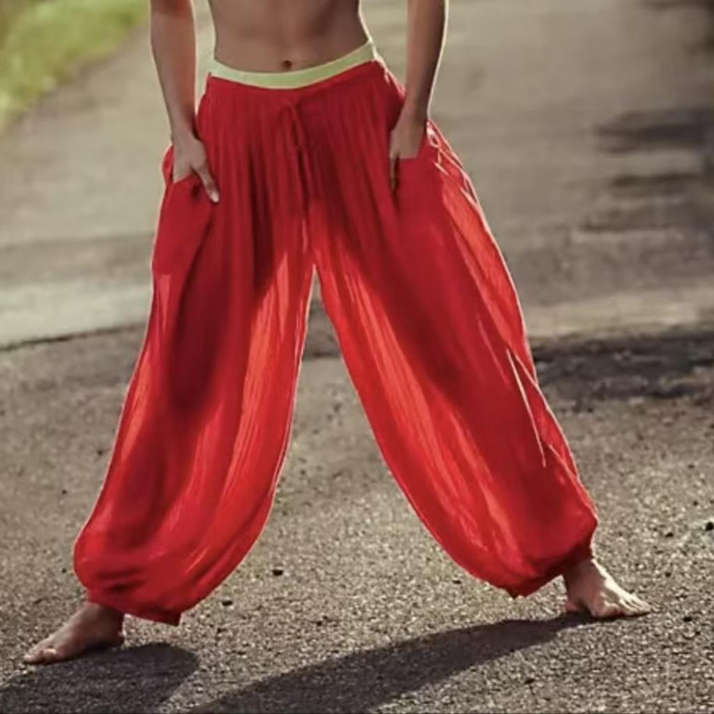 Damskie elastyczne spodnie z wysokim stanem, o swobodnym kroju, z szerokimi nogawkami, długie spodnie, spodnie z kieszeniami