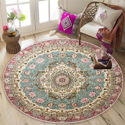 Persischer Retro-Stil Runder Teppich Wohnzimmer Böhmische Schlafzimmerdekoration Waschbarer Rutschfester Teppich Büro Lounge Sofabereich Bodenmatte
