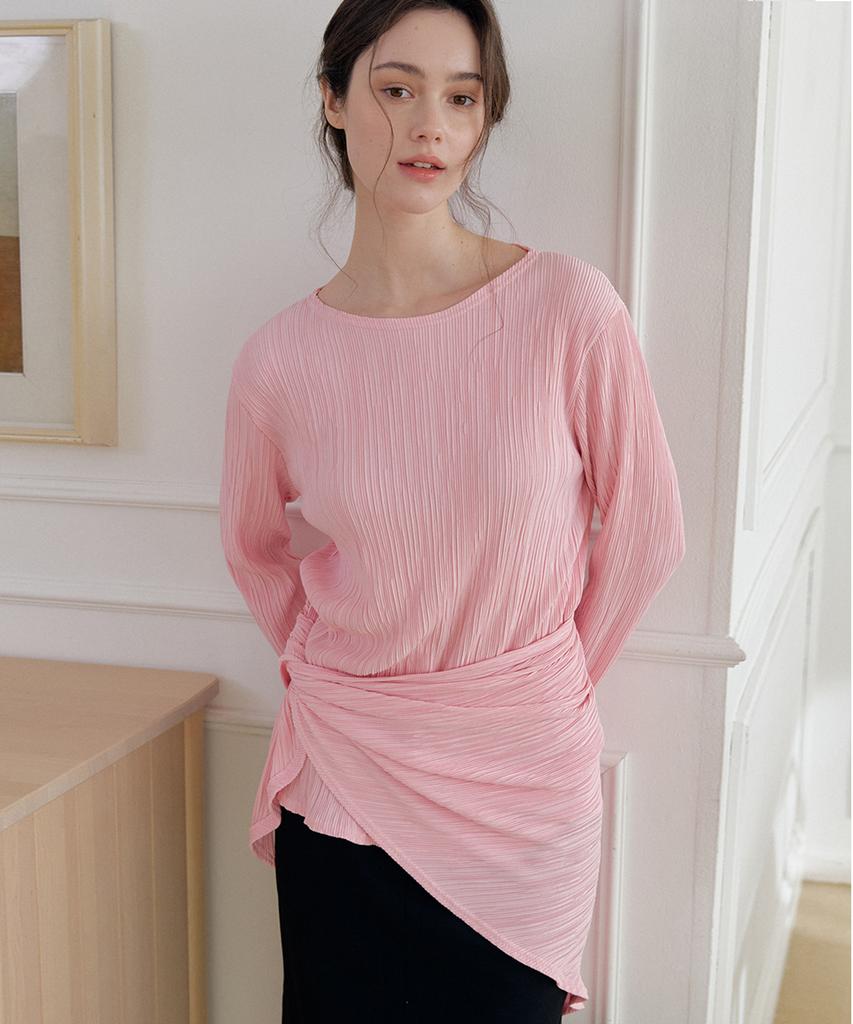 Meojiaenminggeul Iconic Pleats Wrap Scarf Blouse T (Pink)