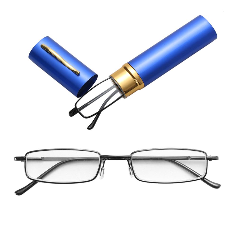 Hot Sale Unisex Stainless Steel Frame Resin Reading Glasses 1.00-4.00 With Tube Case Folding Anti Fatigue Presbyopic Eyeglasses