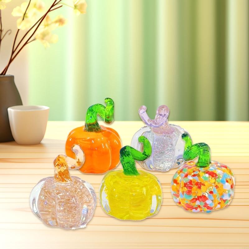 Clear Miniature Pumpkin Figurine Glass Artwork Suitable For Home Office Car Interior Holiday Styling Accessories
