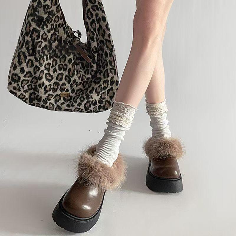 Half-tray shoes in the winter of 2025 new thick-soled bag head Mao Mao shoes with fleece to keep warm and one pedal to increase the height of snow bo