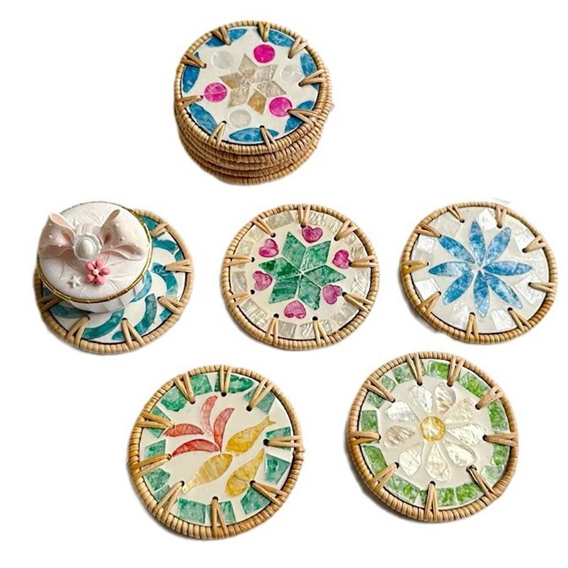 Vine Woven Shell Coaster Insulated Tea Cup Mat Tea Table Anti Scalding Hand Made Shell Mat Southeast Asian Style Home Decor