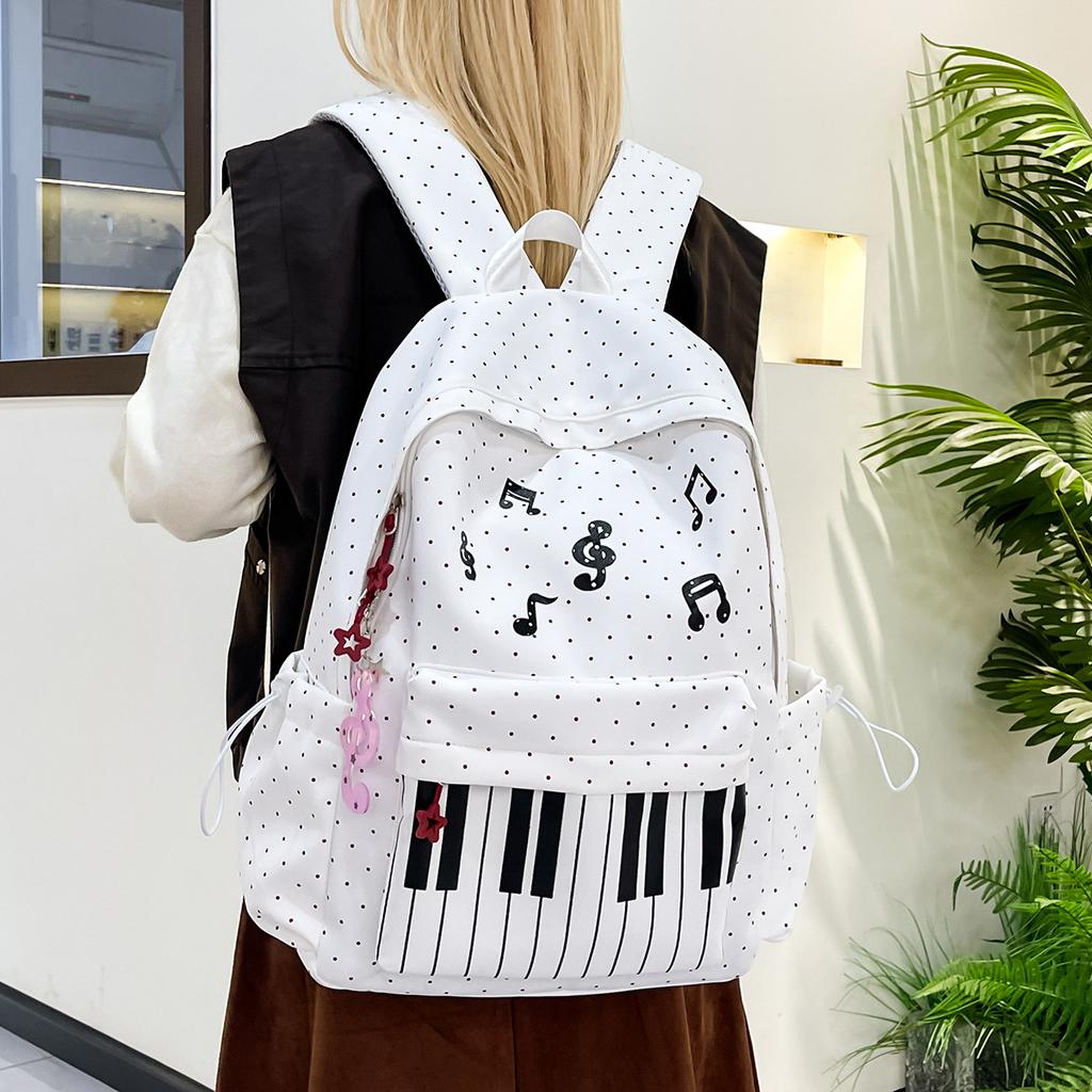 Schoolbag Niche Original Piano Keys Polka Dot Backpack Female Student Schoolbag Large Capacity Versatile College Style Simple Travel Backpack