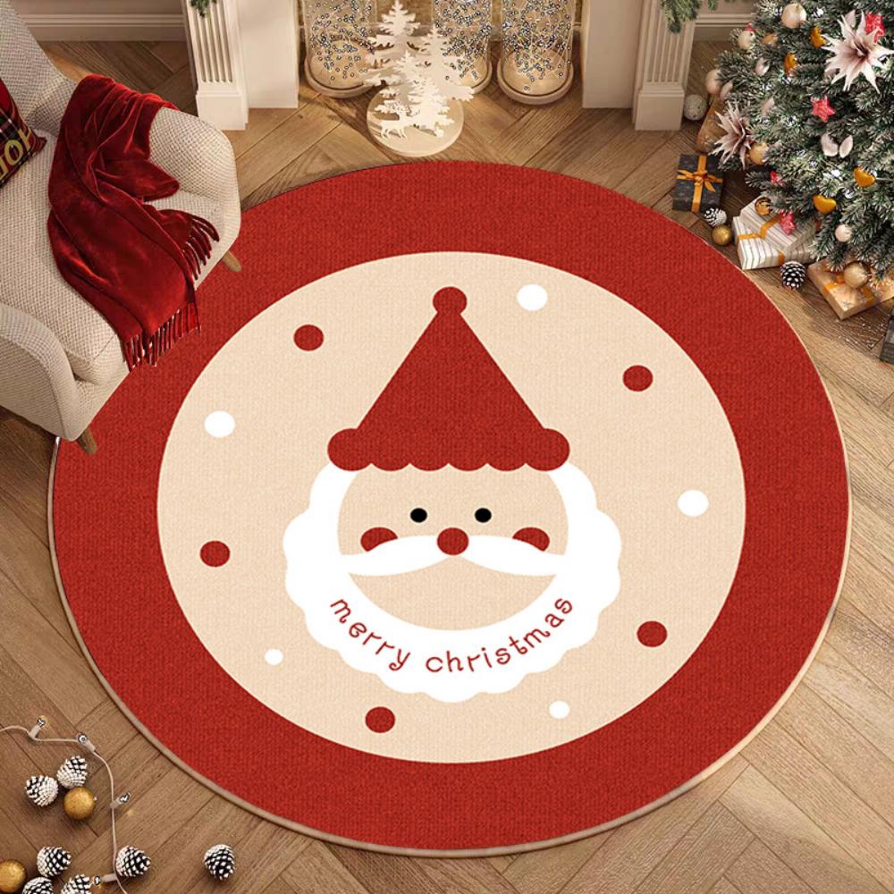 1pcs Festive Snowflake Christmas Tree Round Rug Holiday Decor Cozy Living Room  Bedside Rug Floor Mat Winter Seasonal Home Gift