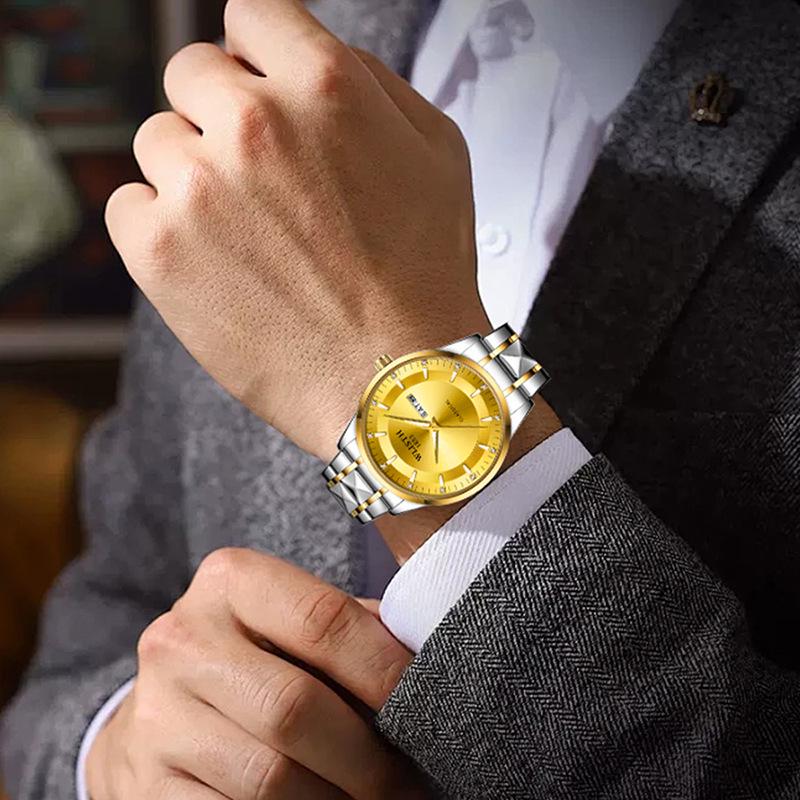 Men's Waterproof Business Casual Quartz Watch with Luminous Calendar & Skeleton Back