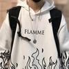 Men Autumn Hoodie Flame Print Hooded Hat Long Sleeves Soft Warm Loose Hip Hop Style Winter Hoodie for School